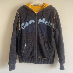 Men's Gray and Yellow hoodie zip up Sweater jacket fully lined pocket size L